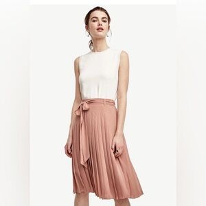 Blush Pink Ann Taylor Pleated Skirt with Tie Belt